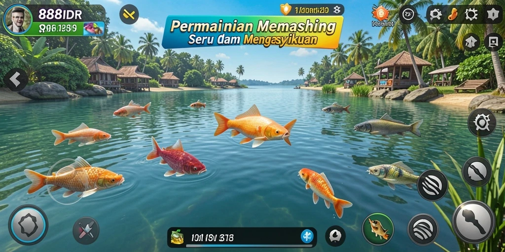 Tampilan gameplay <strong>888IDR</strong> yang seru saat menangkap ikan.