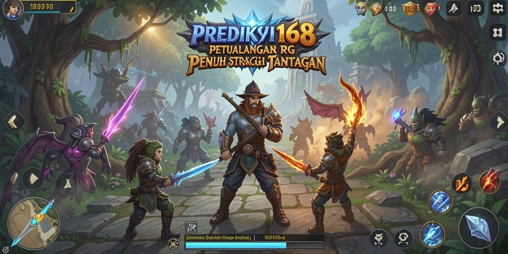 Screenshot gameplay PREDIKSI168 menampilkan pertempuran seru di dunia fantasi.