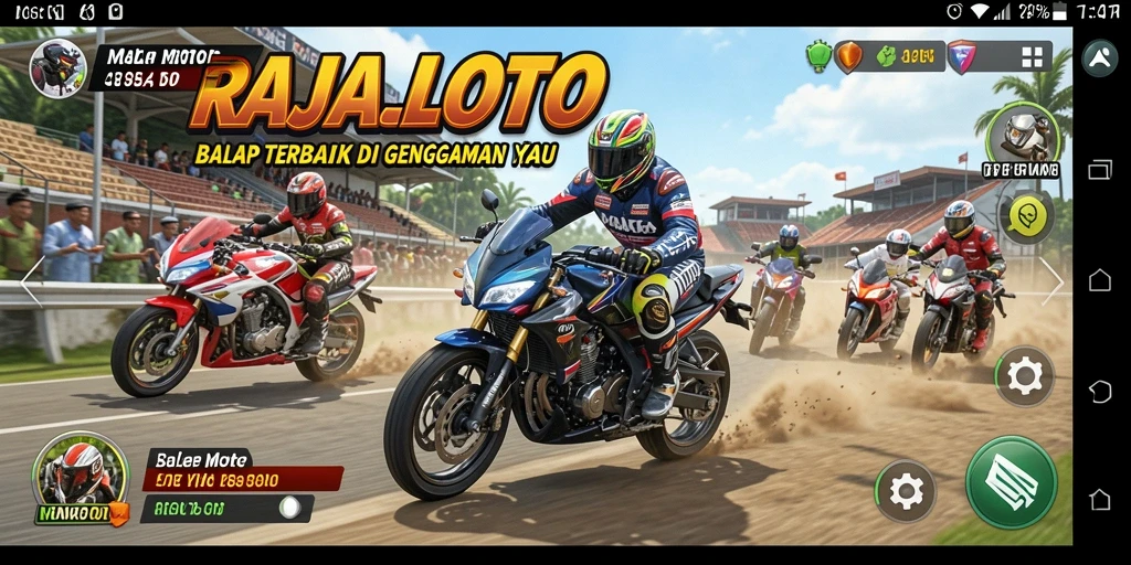 Tampilan gameplay seru RAJASLOTO dengan balapan penuh adrenalin.