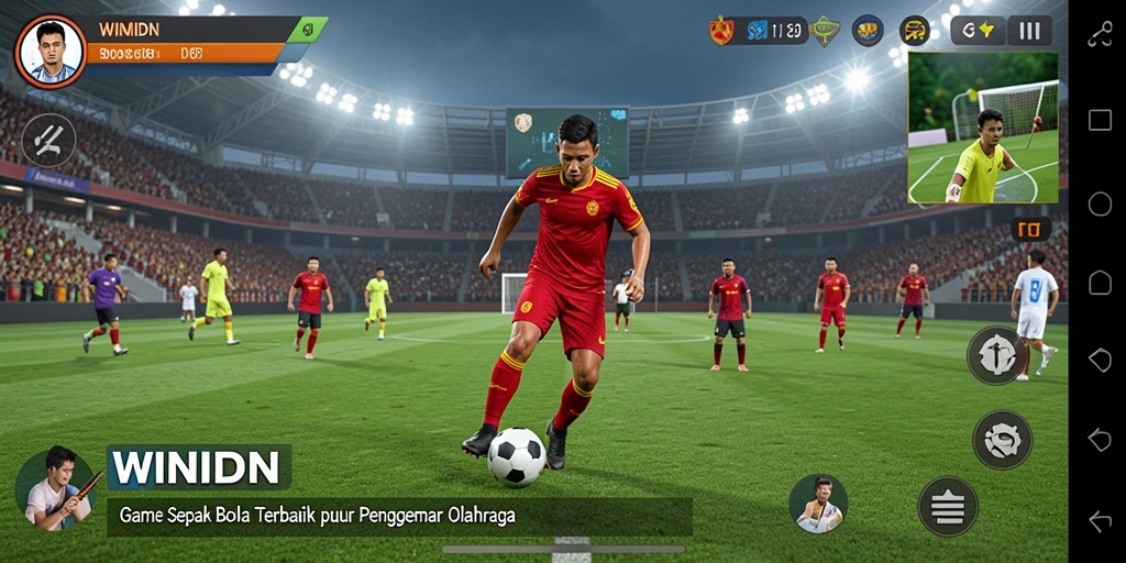 Tampilan gameplay WINIDN yang menarik dan penuh aksi sepak bola.